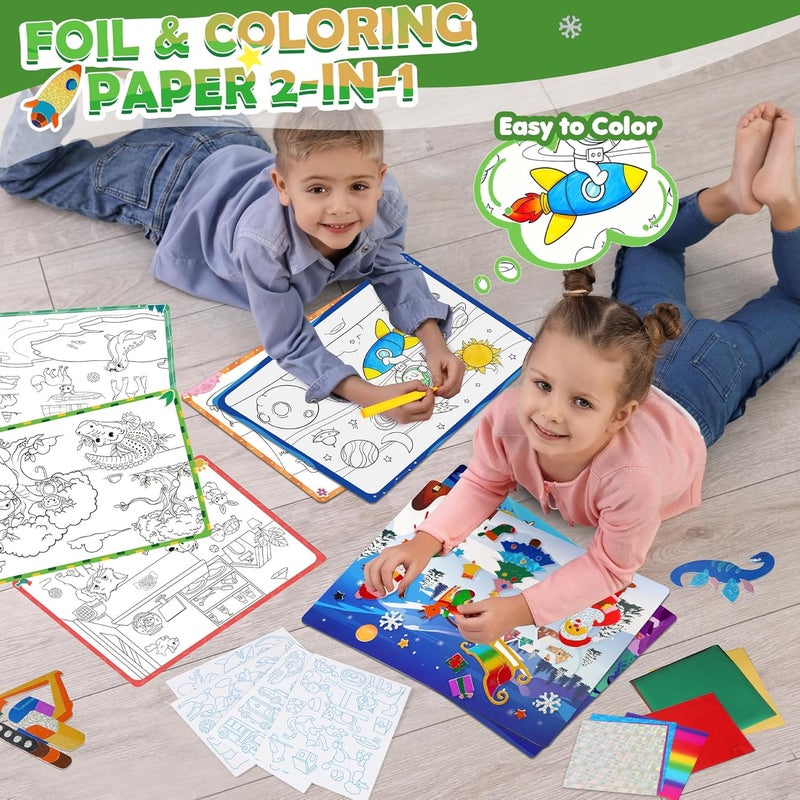 URMYWO Fun Foil Art Craft Kits, Arts and Crafts for Kids 4-6, DIY Dinosaur & Space Creative Sticker Coloring Activity, Craft Supplies, Travel Toys, 4 5 6 7 8 9 10 Year Old Boy Girl Gifts - Image 4